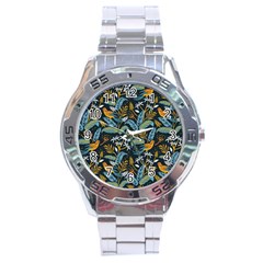 Tropical Bird Pattern Stainless Steel Analogue Watch by designsbymallika