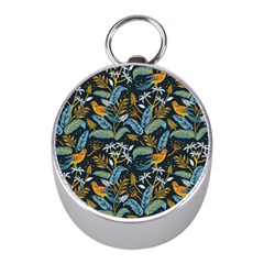 Tropical Bird Pattern Mini Silver Compasses by designsbymallika