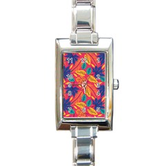 Beautiful Pink Tropical Pattern Rectangle Italian Charm Watch by designsbymallika