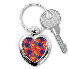 Beautiful Pink Tropical Pattern Key Chain (heart) by designsbymallika