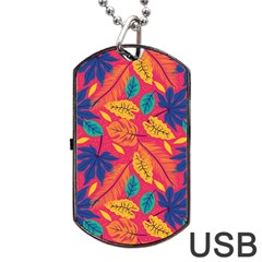 Beautiful Pink Tropical Pattern Dog Tag Usb Flash (two Sides) by designsbymallika