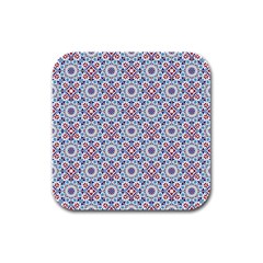 Blue Tile Pattern Rubber Square Coaster (4 Pack)  by designsbymallika