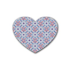 Blue Tile Pattern Rubber Coaster (heart)  by designsbymallika