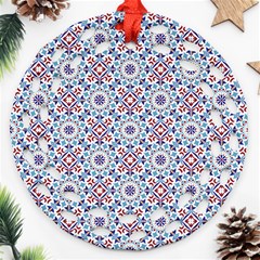 Blue Tile Pattern Round Filigree Ornament (two Sides) by designsbymallika