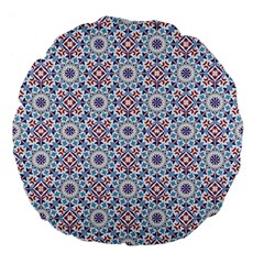 Blue Tile Pattern Large 18  Premium Flano Round Cushions by designsbymallika