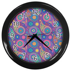 Baatik Purple Print Wall Clock (black) by designsbymallika