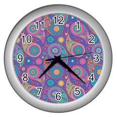 Baatik Purple Print Wall Clock (silver) by designsbymallika