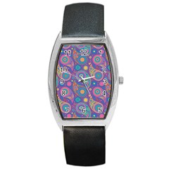 Baatik Purple Print Barrel Style Metal Watch by designsbymallika