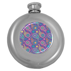 Baatik Purple Print Round Hip Flask (5 Oz) by designsbymallika