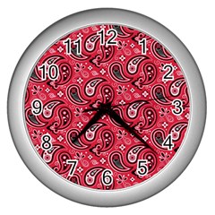 Baatik Red Pattern Wall Clock (silver) by designsbymallika