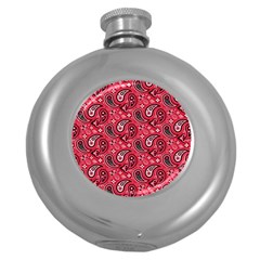 Baatik Red Pattern Round Hip Flask (5 Oz) by designsbymallika