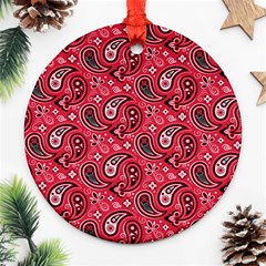 Baatik Red Pattern Round Ornament (two Sides) by designsbymallika