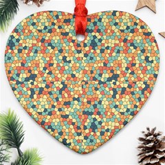 Mosaic Print 2 Heart Ornament (two Sides) by designsbymallika