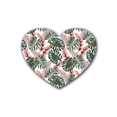 Tropical Leaves Pattern Rubber Coaster (heart)  by designsbymallika