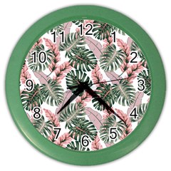 Tropical Leaves Pattern Color Wall Clock by designsbymallika