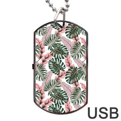 Tropical Leaves Pattern Dog Tag Usb Flash (two Sides) by designsbymallika