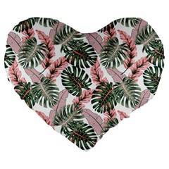 Tropical Leaves Pattern Large 19  Premium Heart Shape Cushions by designsbymallika