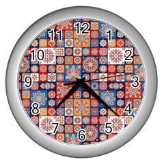 Mandala Pattern Blue Color Wall Clock (silver) by designsbymallika