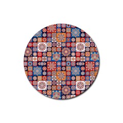 Mandala Pattern Blue Color Rubber Round Coaster (4 Pack)  by designsbymallika