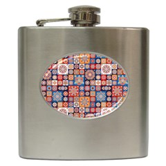 Mandala Pattern Blue Color Hip Flask (6 Oz) by designsbymallika