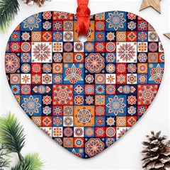 Mandala Pattern Blue Color Heart Ornament (two Sides) by designsbymallika