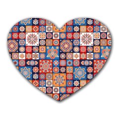 Mandala Pattern Blue Color Heart Mousepads by designsbymallika