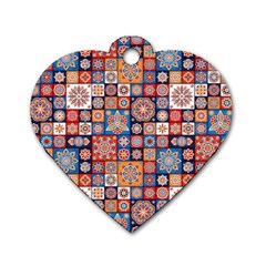 Mandala Pattern Blue Color Dog Tag Heart (two Sides) by designsbymallika