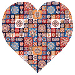 Mandala Pattern Blue Color Wooden Puzzle Heart by designsbymallika