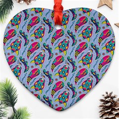 Blue Paisley Print Ornament (heart) by designsbymallika