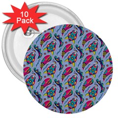 Blue Paisley Print 3  Buttons (10 Pack) 