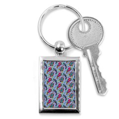 Blue Paisley Print Key Chain (rectangle) by designsbymallika