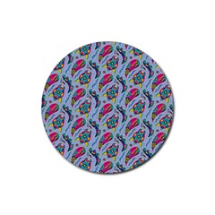 Blue Paisley Print Rubber Coaster (round)  by designsbymallika