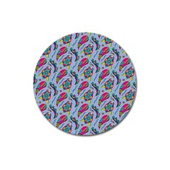 Blue Paisley Print Magnet 3  (round) by designsbymallika