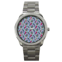 Blue Paisley Print Sport Metal Watch by designsbymallika