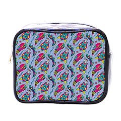 Blue Paisley Print Mini Toiletries Bag (one Side) by designsbymallika