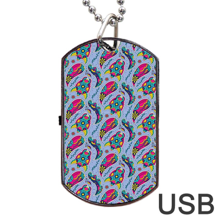 Blue Paisley Print Dog Tag USB Flash (One Side)