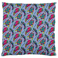 Blue Paisley Print Large Cushion Case (two Sides) by designsbymallika