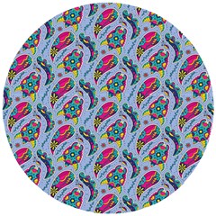 Blue Paisley Print Wooden Puzzle Round by designsbymallika