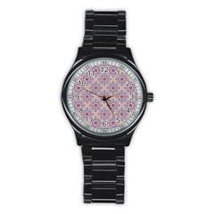 Antique Tile Pattern Stainless Steel Round Watch by designsbymallika