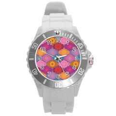 Vintage Love Mandala Round Plastic Sport Watch (l) by designsbymallika