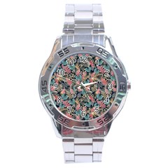 Pink Blue Metallic Pattern Stainless Steel Analogue Watch by designsbymallika