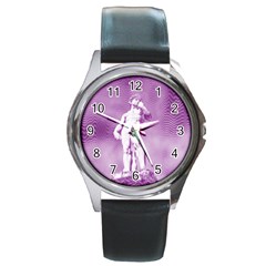 Modul Statue Greek Athlete Vaporwave Round Metal Watch by GrenarLab