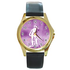 Modul Statue Greek Athlete Vaporwave Round Gold Metal Watch by GrenarLab