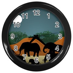 Elephant Family Illustration Wall Clock (black) by dflcprintsclothing