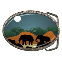 Elephant Family Illustration Belt Buckles