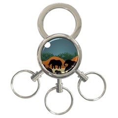 Elephant Family Illustration 3-ring Key Chain