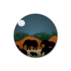 Elephant Family Illustration Rubber Round Coaster (4 Pack)  by dflcprintsclothing