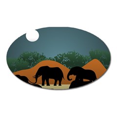 Elephant Family Illustration Oval Magnet by dflcprintsclothing