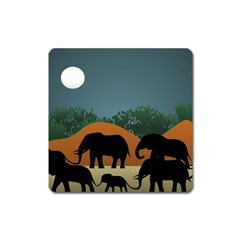 Elephant Family Illustration Square Magnet by dflcprintsclothing