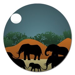 Elephant Family Illustration Magnet 5  (round) by dflcprintsclothing